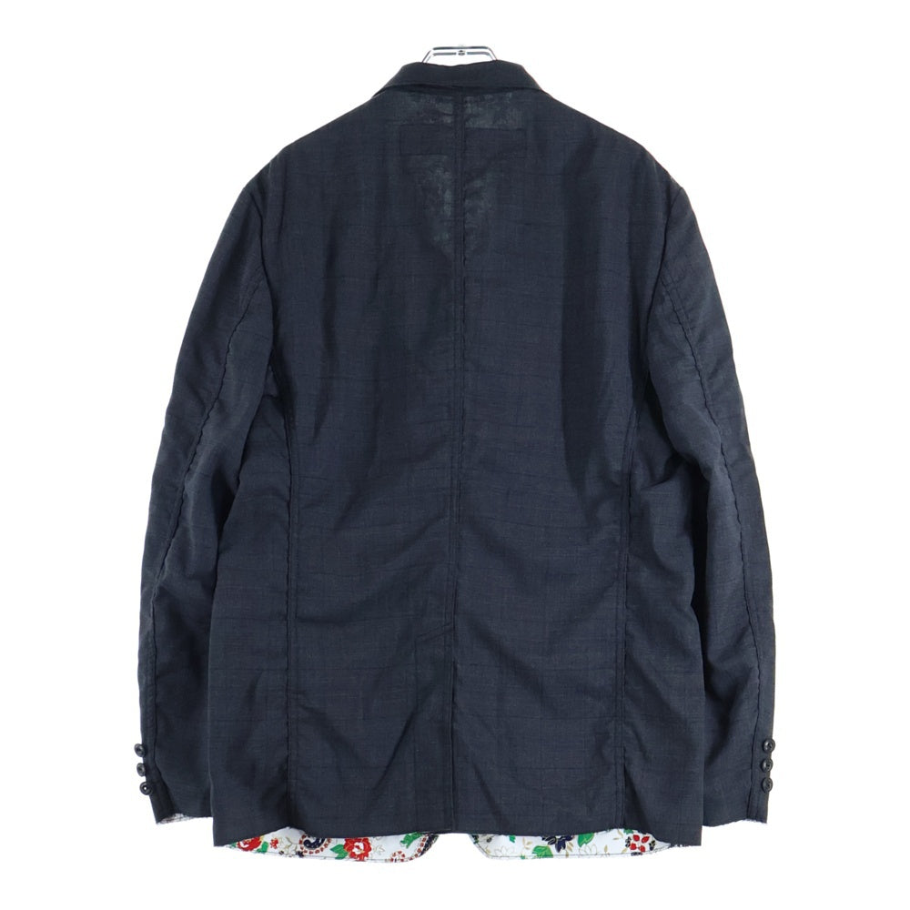 JUNYA WATANABE COMME des GARCONS(ジュンヤワタナベ コムデギャルソン) 22SS ウールチェックポプリン×レーヨンダンププリント テーラードジャケット グレー WI-J011