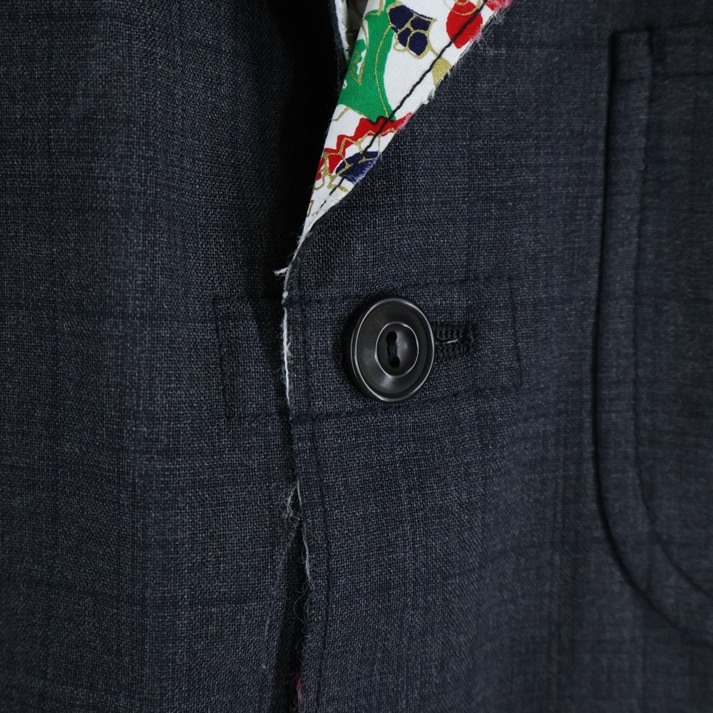 JUNYA WATANABE COMME des GARCONS(ジュンヤワタナベ コムデギャルソン) 22SS ウールチェックポプリン×レーヨンダンププリント テーラードジャケット グレー WI-J011