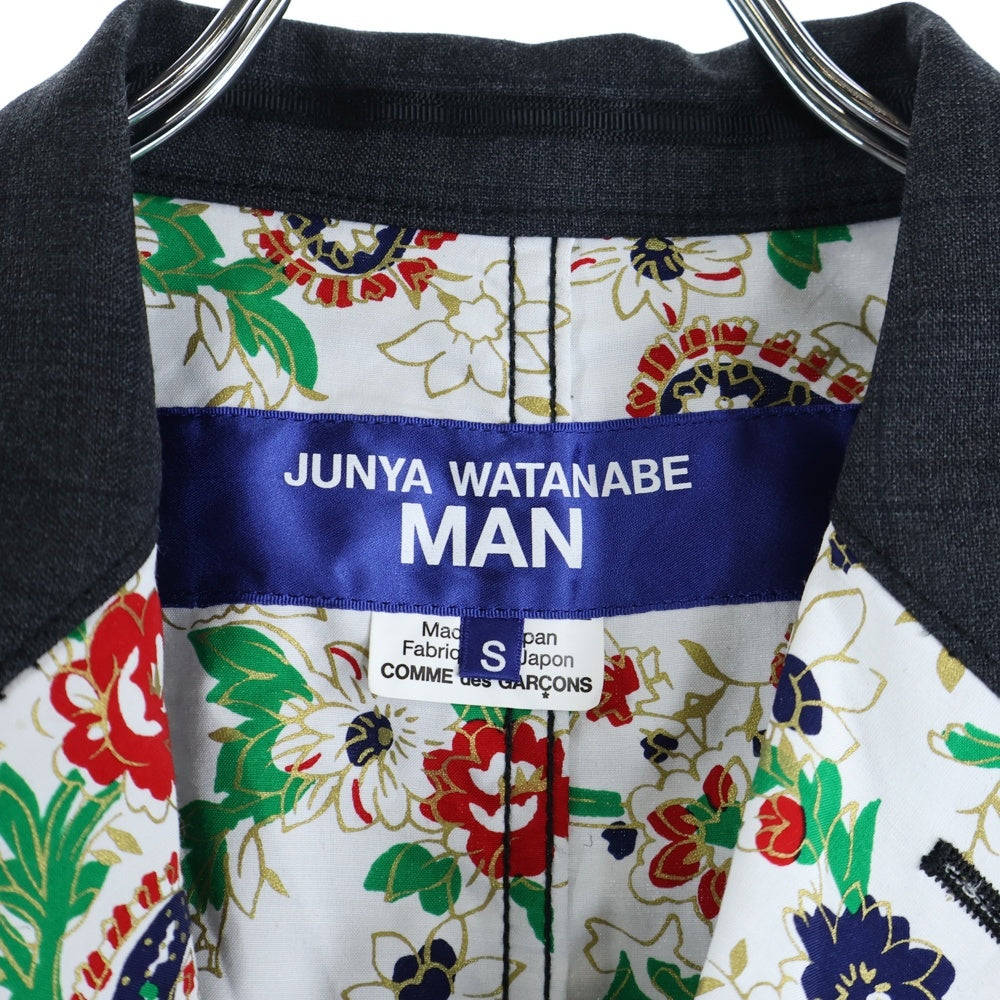 JUNYA WATANABE COMME des GARCONS(ジュンヤワタナベ コムデギャルソン) 22SS ウールチェックポプリン×レーヨンダンププリント テーラードジャケット グレー WI-J011