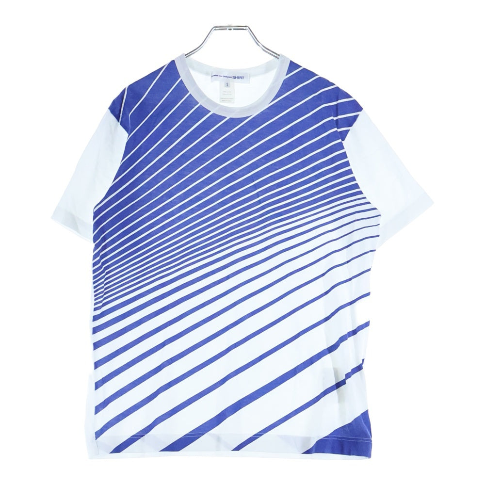 COMME des GARCONS SHIRT(コムデギャルソンシャツ) 17SS バイアスストライプ クルーネック 半袖Tシャツ カットソー ブルー/ホワイト S25112