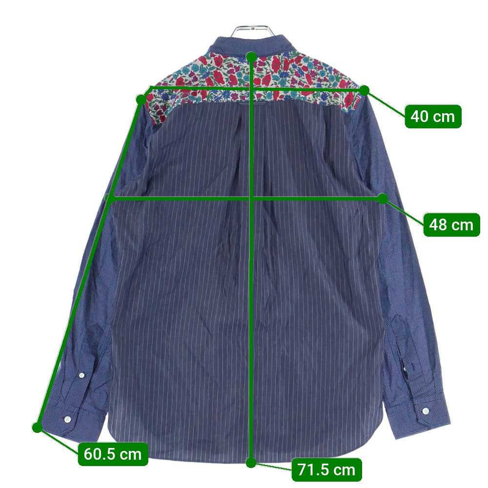 JUNYA WATANABE COMME des GARCONS(ジュンヤワタナベ コムデギャルソン) 17SS 花柄切替 ドット コットン長袖シャツ ネイビー WS-B008