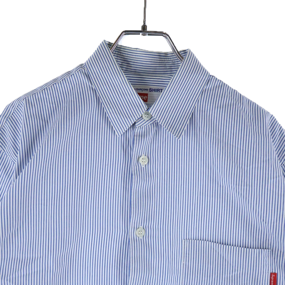 SUPREME(シュプリーム) 12SS×COMME des GARCONS SHIRT GUSSET SHIRT コムデギャルソンシャツ ストライプゲスト長袖シャツ ブルー S27SS12