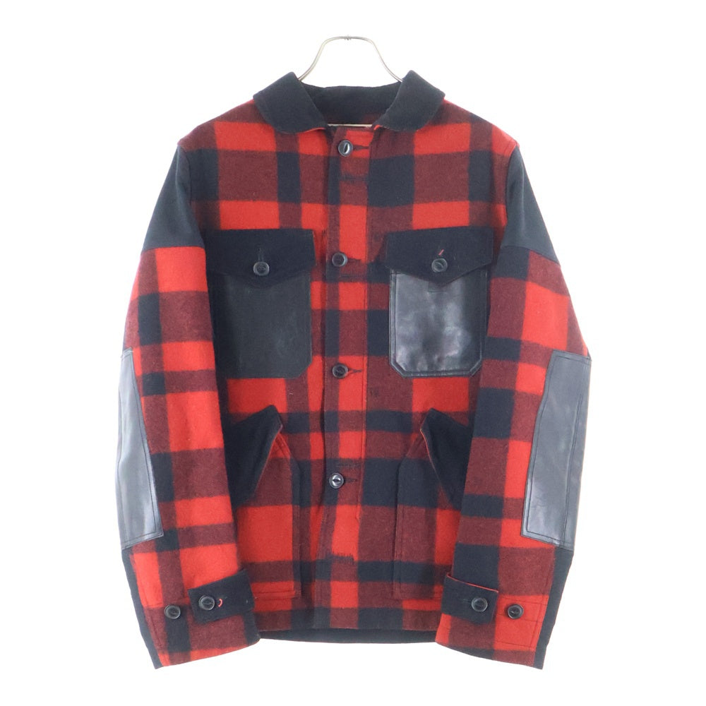 eYe COMME des GARCONS JUNYA WATANABE MAN(アイ コム デ ギャルソン ジュンヤ ワタナベ マン) 12AW×FILSON GARMENT レザー切り替え チェックウールジャケット ブラック/レッド WJ-J907