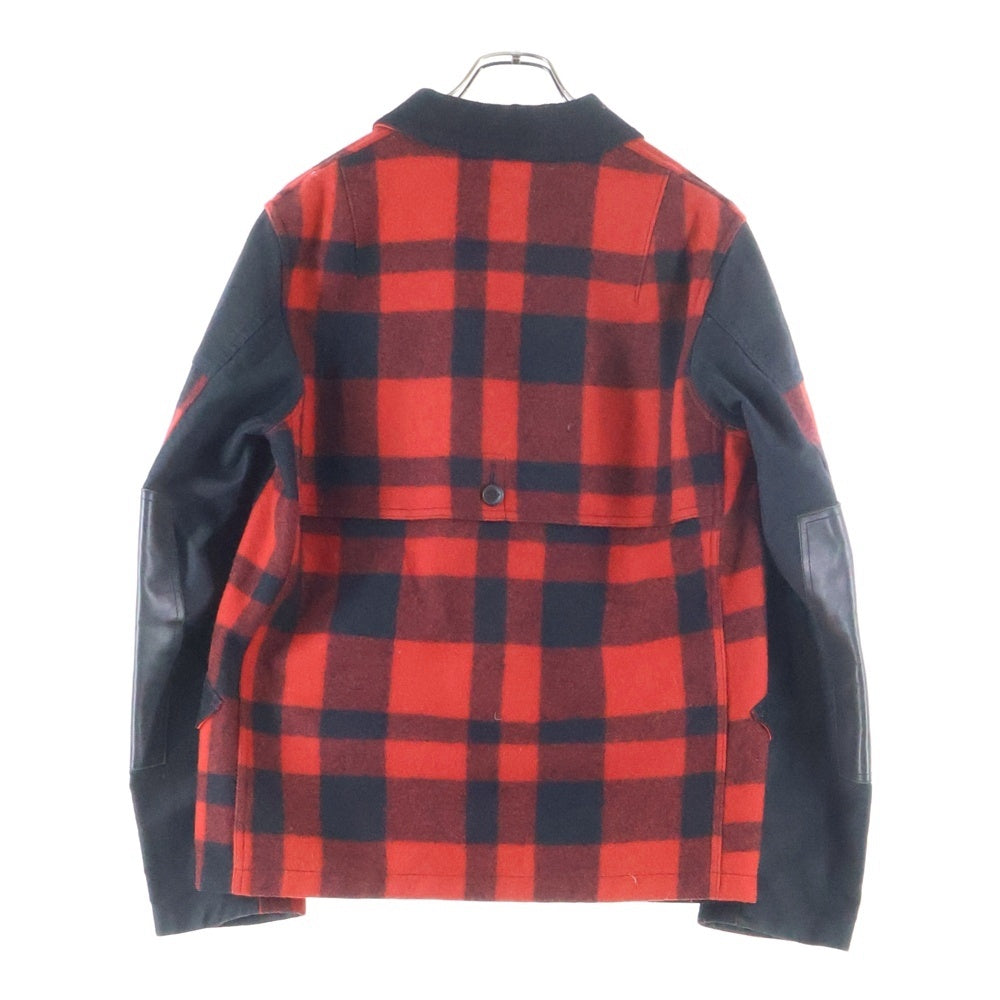 eYe COMME des GARCONS JUNYA WATANABE MAN(アイ コム デ ギャルソン ジュンヤ ワタナベ マン) 12AW×FILSON GARMENT レザー切り替え チェックウールジャケット ブラック/レッド WJ-J907