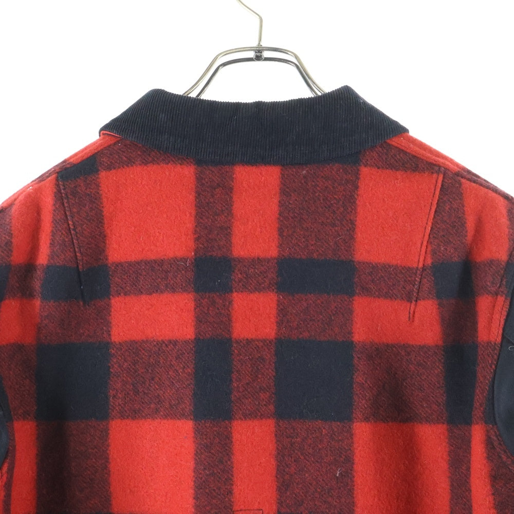 eYe COMME des GARCONS JUNYA WATANABE MAN(アイ コム デ ギャルソン ジュンヤ ワタナベ マン) 12AW×FILSON GARMENT レザー切り替え チェックウールジャケット ブラック/レッド WJ-J907