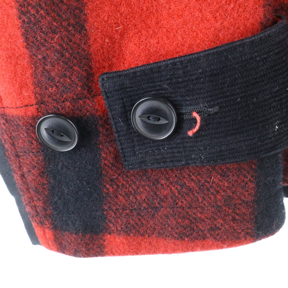 eYe COMME des GARCONS JUNYA WATANABE MAN(アイ コム デ ギャルソン ジュンヤ ワタナベ マン) 12AW×FILSON GARMENT レザー切り替え チェックウールジャケット ブラック/レッド WJ-J907