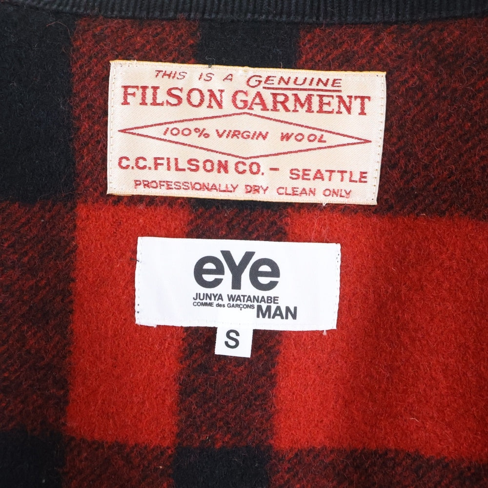 eYe COMME des GARCONS JUNYA WATANABE MAN(アイ コム デ ギャルソン ジュンヤ ワタナベ マン) 12AW×FILSON GARMENT レザー切り替え チェックウールジャケット ブラック/レッド WJ-J907