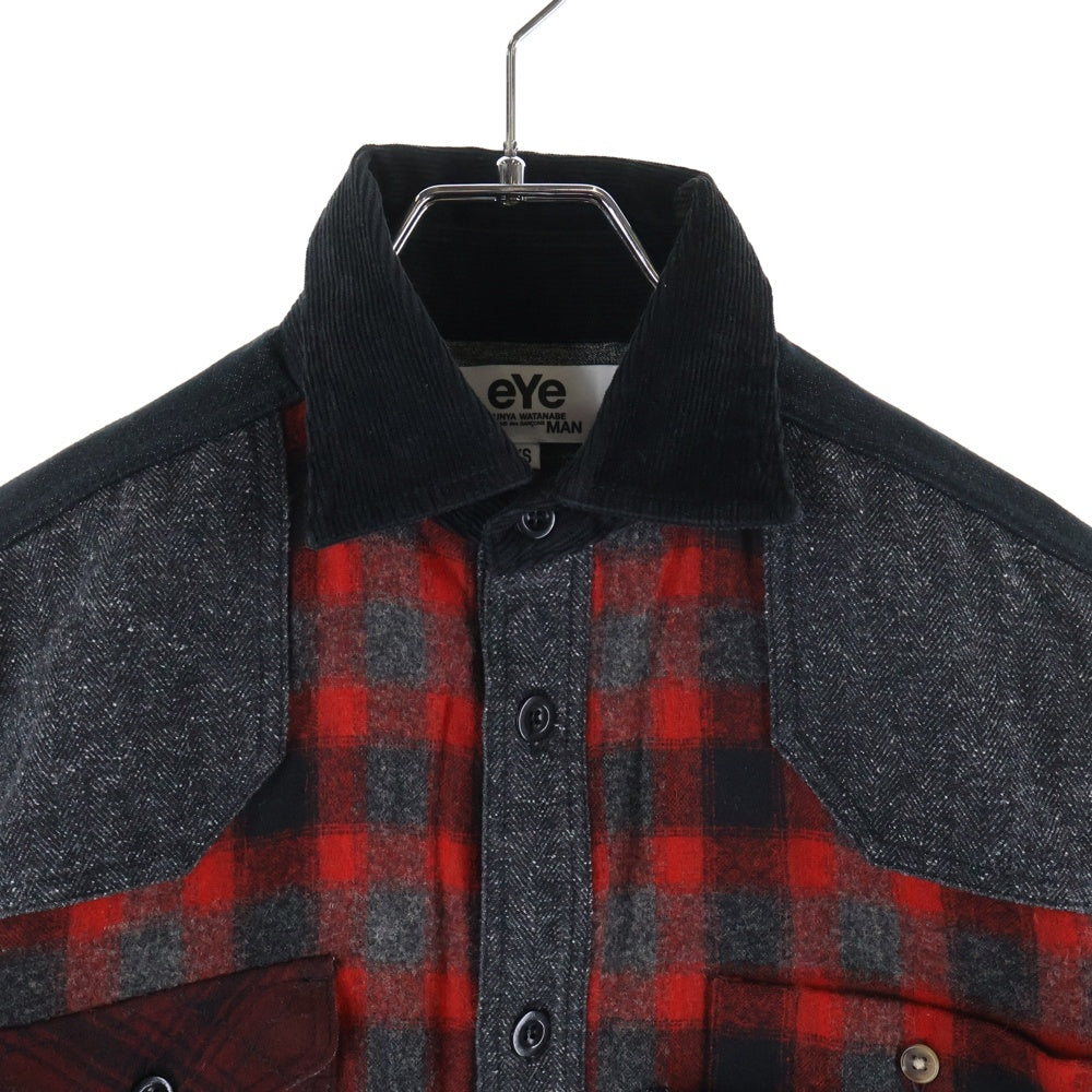 eYe COMME des GARCONS JUNYA WATANABE MAN(アイ コム デ ギャルソン ジュンヤ ワタナベ マン) 13AW×PENDLETON ペンドルトン フランネル 切替 シャツ 長袖 チェック ウール レッド WL-B902