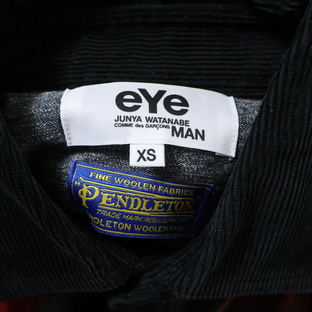 eYe COMME des GARCONS JUNYA WATANABE MAN(アイ コム デ ギャルソン ジュンヤ ワタナベ マン) 13AW×PENDLETON ペンドルトン フランネル 切替 シャツ 長袖 チェック ウール レッド WL-B902