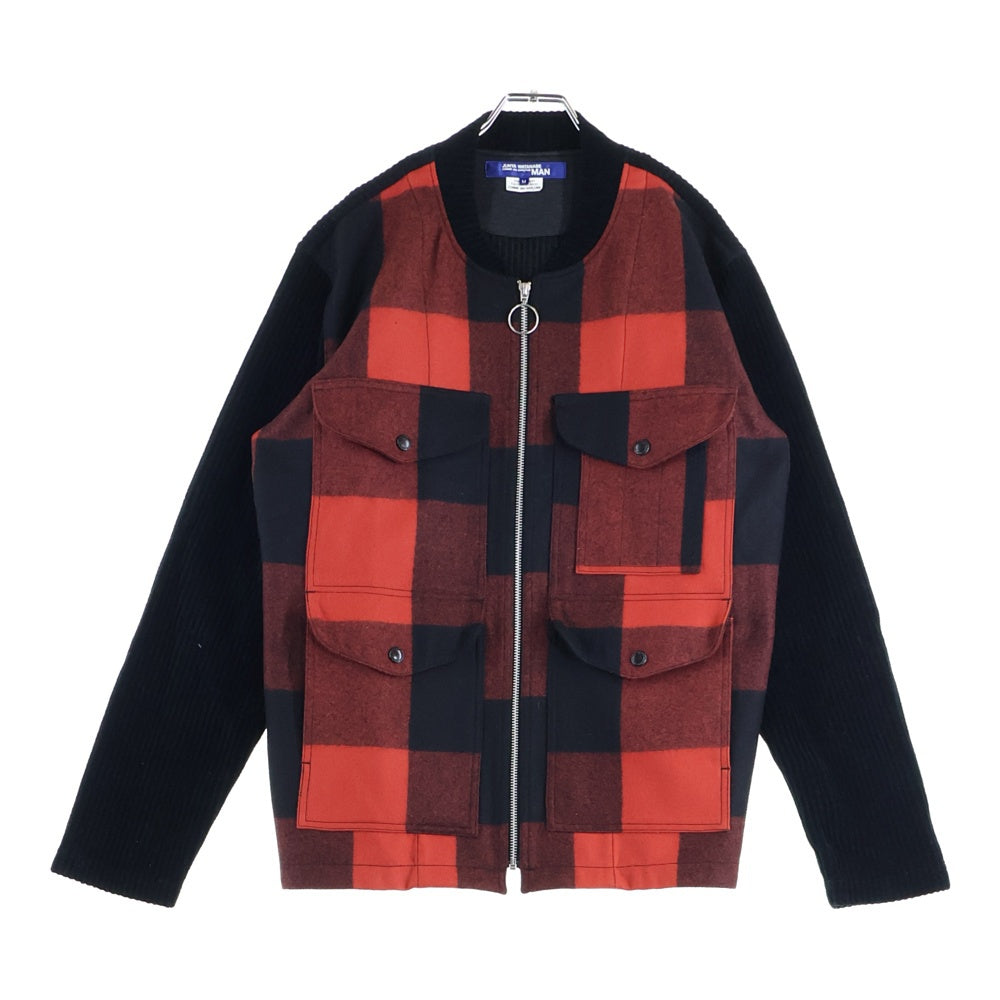 JUNYA WATANABE COMME des GARCONS(ジュンヤワタナベ コムデギャルソン) 21AW チェック柄 アーム切り替え ジップアップジャケット レッド WH-T022