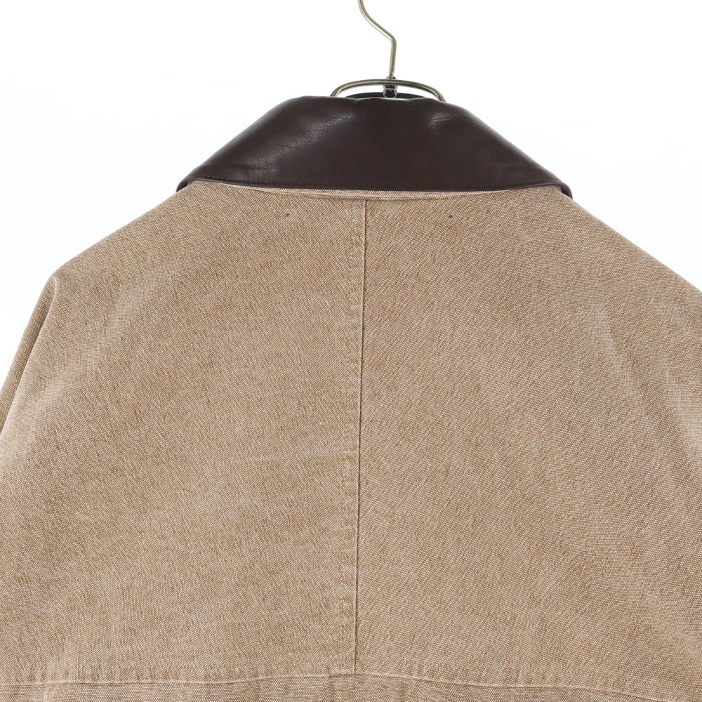 AURALEE(オーラリー) 24AW WASHED ORGANIC CANVAS HUNTING BLOUSON ウォッシュドオーガニックキャンバス ハンティングブルゾン 襟レザー ハンティングジャケット ブラウン A24AB01HG