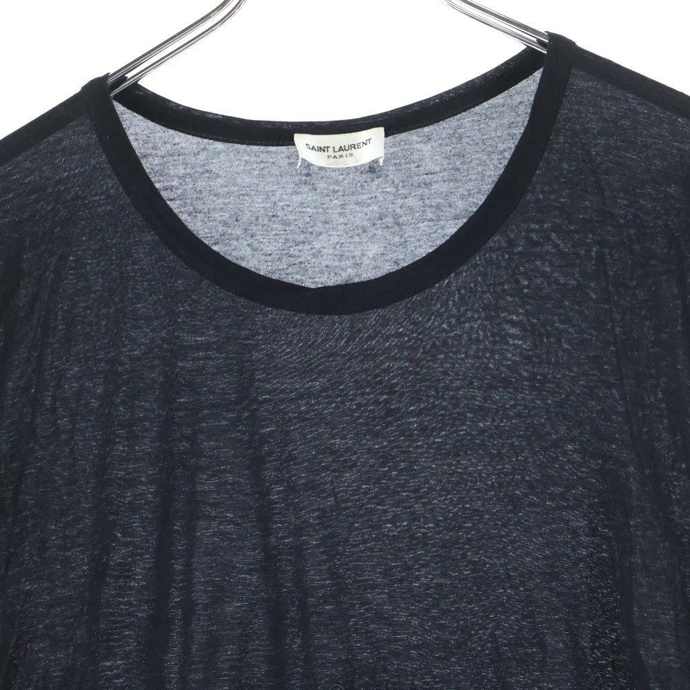 SAINT LAURENT PARIS(サンローランパリ) 23SS ロゴ刺繍 レーヨン 半袖Tシャツカットソー ブラック 749102 Y37IL