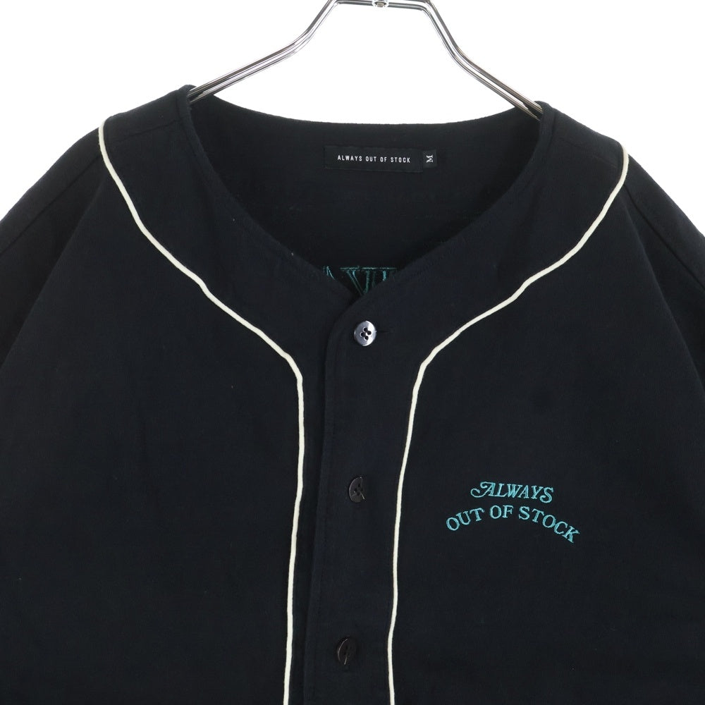 ALWAYS OUT OF STOCK(オールウェイズアウトオブストック) ロゴ刺繍 ベースボールシャツ 半袖シャツ ブラック
