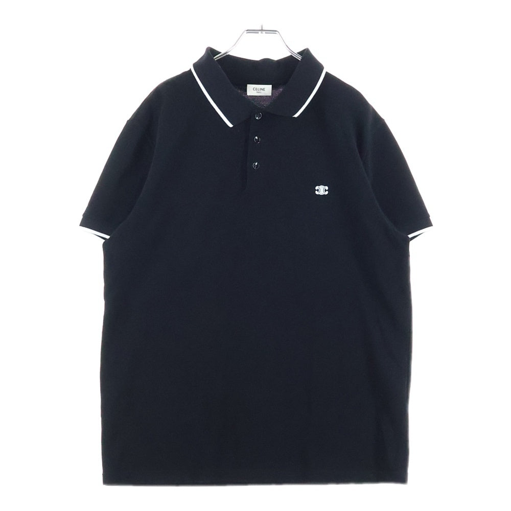 CELINE(セリーヌ) トリオンフ ロゴ刺繍コットンピケ クラシック半袖ポロシャツ 2X75H0ZWR ブラック