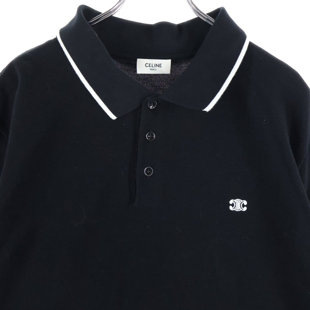 CELINE(セリーヌ) トリオンフ ロゴ刺繍コットンピケ クラシック半袖ポロシャツ 2X75H0ZWR ブラック
