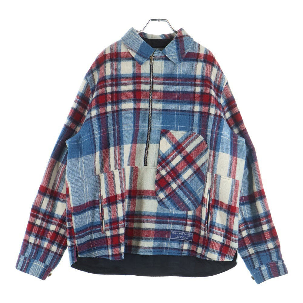 we11done(ウェルダン) Check Anorak Wool Shirt F29D2A0Z29T チェック柄 アノラック ブルゾン ハーフジップ ブルー/レッド