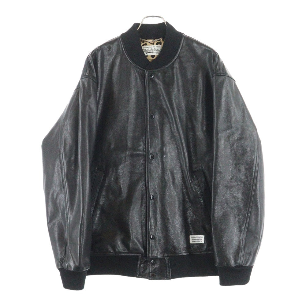 WACKO MARIA(ワコマリア) 23AW LEATHER VARSITY JACKET TYPE-2 裏地レオパード レザーバーシティジャケット スタジャン ブラック 23FW-WMO-BL03