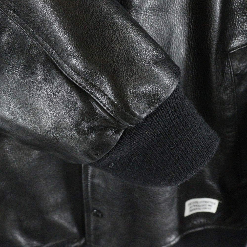 WACKO MARIA(ワコマリア) 23AW LEATHER VARSITY JACKET TYPE-2 裏地レオパード レザーバーシティジャケット スタジャン ブラック 23FW-WMO-BL03