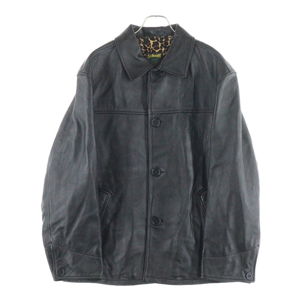 SUPREME(シュプリーム) 25SS×schott Leather Car Coat ショット レオパード裏地カーコートレザージャケット ブラック