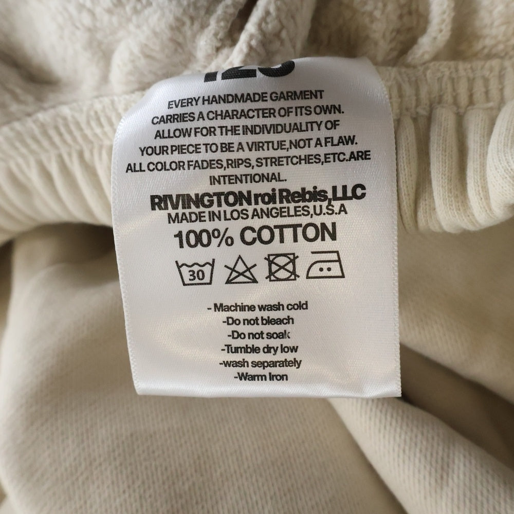 RRR123 RIVINGTON roi Rebis(リヴィントンロイレビス) フロントロゴプリント 裏起毛 トラックスウェットパンツ アイボリー
