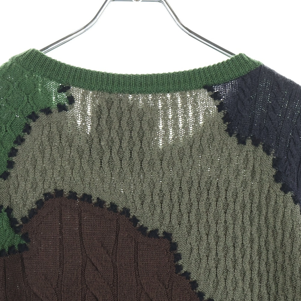 MOSCHINO(モスキーノ) ケーブルニット パッチワーク クルーネック カーキ A04935501