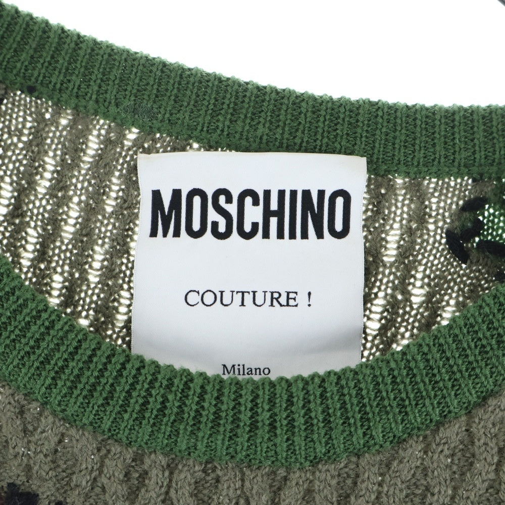 MOSCHINO(モスキーノ) ケーブルニット パッチワーク クルーネック カーキ A04935501