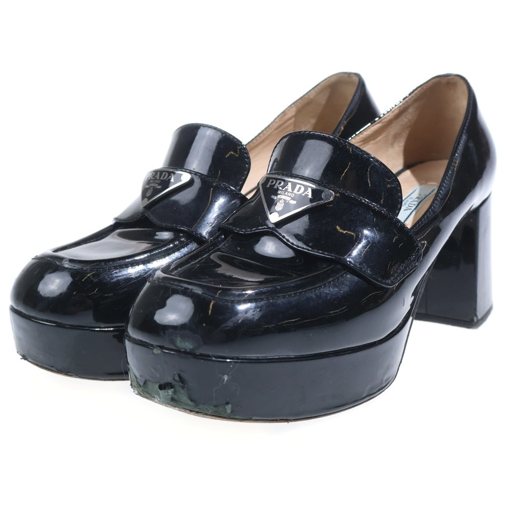 PRADA(プラダ) チョコレート ブラッシュド レザー ハイヒール ローファー ブラック レディース
