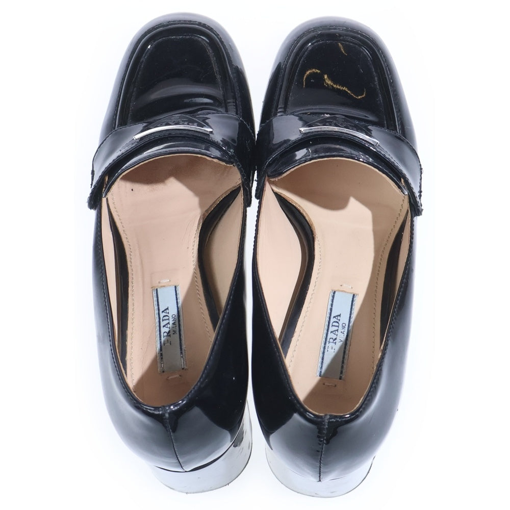 PRADA(プラダ) チョコレート ブラッシュド レザー ハイヒール ローファー ブラック レディース