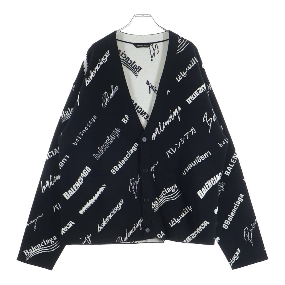 BALENCIAGA(バレンシアガ) 23SS Logomania Multi Logo Cardigan ロゴマニア マルチロゴ 総柄 ニットカーディガン ブラック 724852 T1665