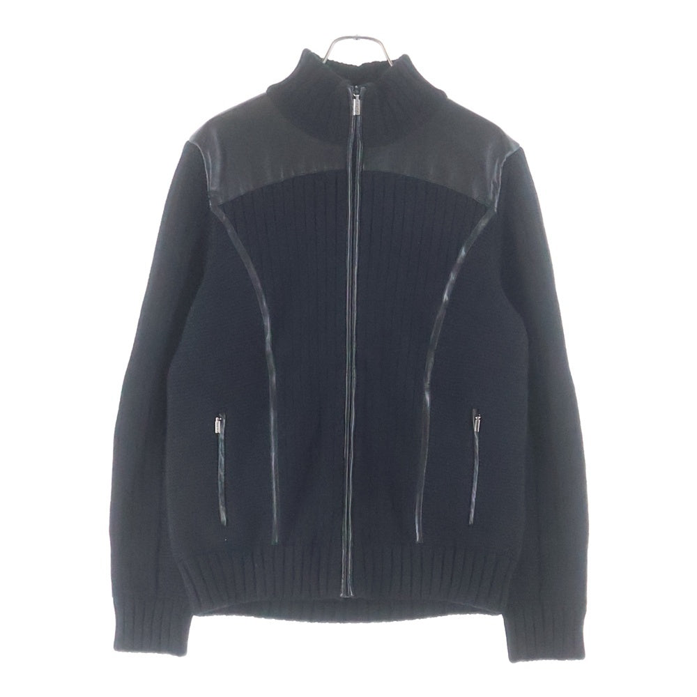 ZILLI ジリー Leather Switching Vintage Zip Up Knit レザー切り替えし ジップアップ ニット ブラック ZILLI(ジリー) Leather Switching Vintage Zip Up Knit レザー切り替え
