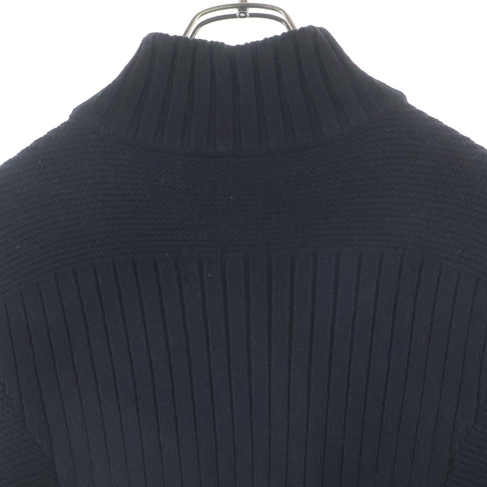 ZILLI(ジリー) Leather Switching Vintage Zip Up Knit レザー切り替えし ジップアップ ニット ブラック