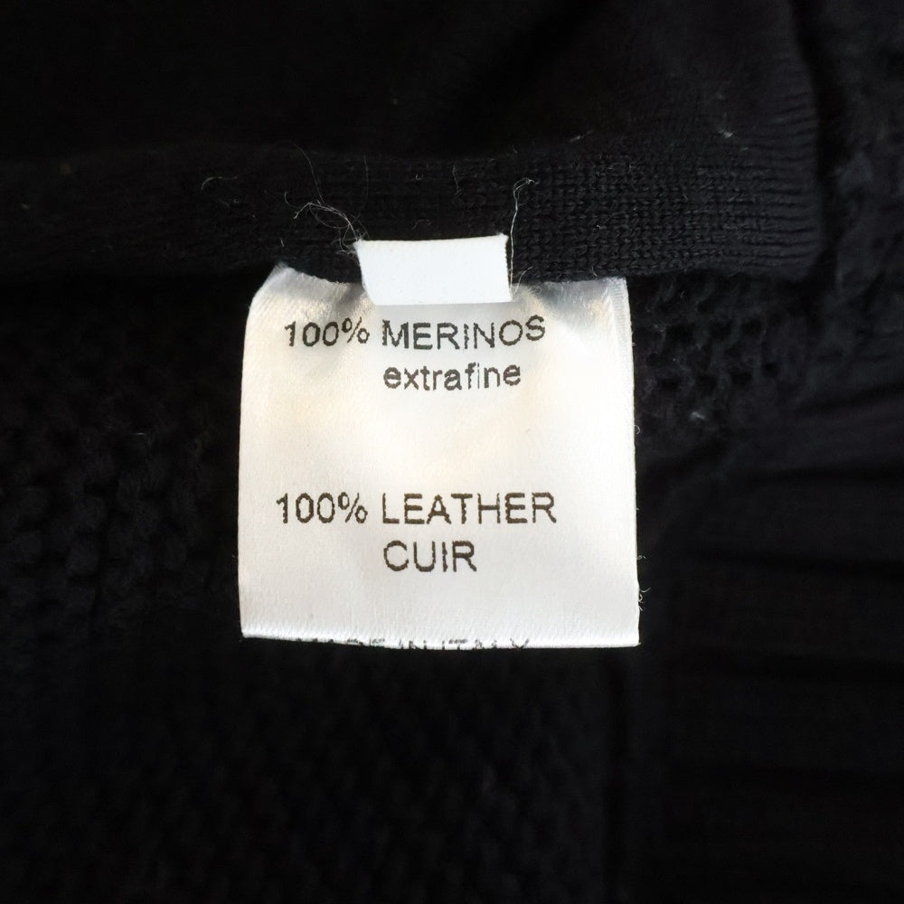 ZILLI(ジリー) Leather Switching Vintage Zip Up Knit レザー切り替えし ジップアップ ニット ブラック