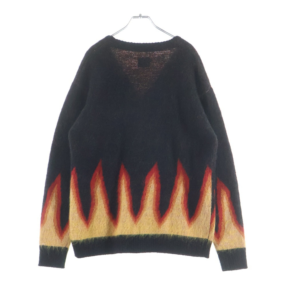 Needles(ニードルス) 23AW×BEAMS JAPAN ビームス フレイムパターン ニットカーディガン ブラック/レッド NS1566