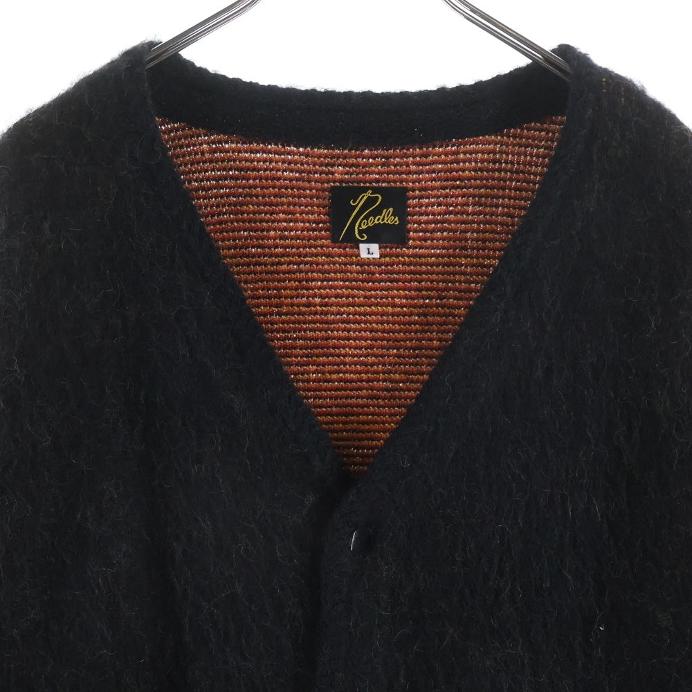 Needles(ニードルス) 23AW×BEAMS JAPAN ビームス フレイムパターン ニットカーディガン ブラック/レッド NS1566