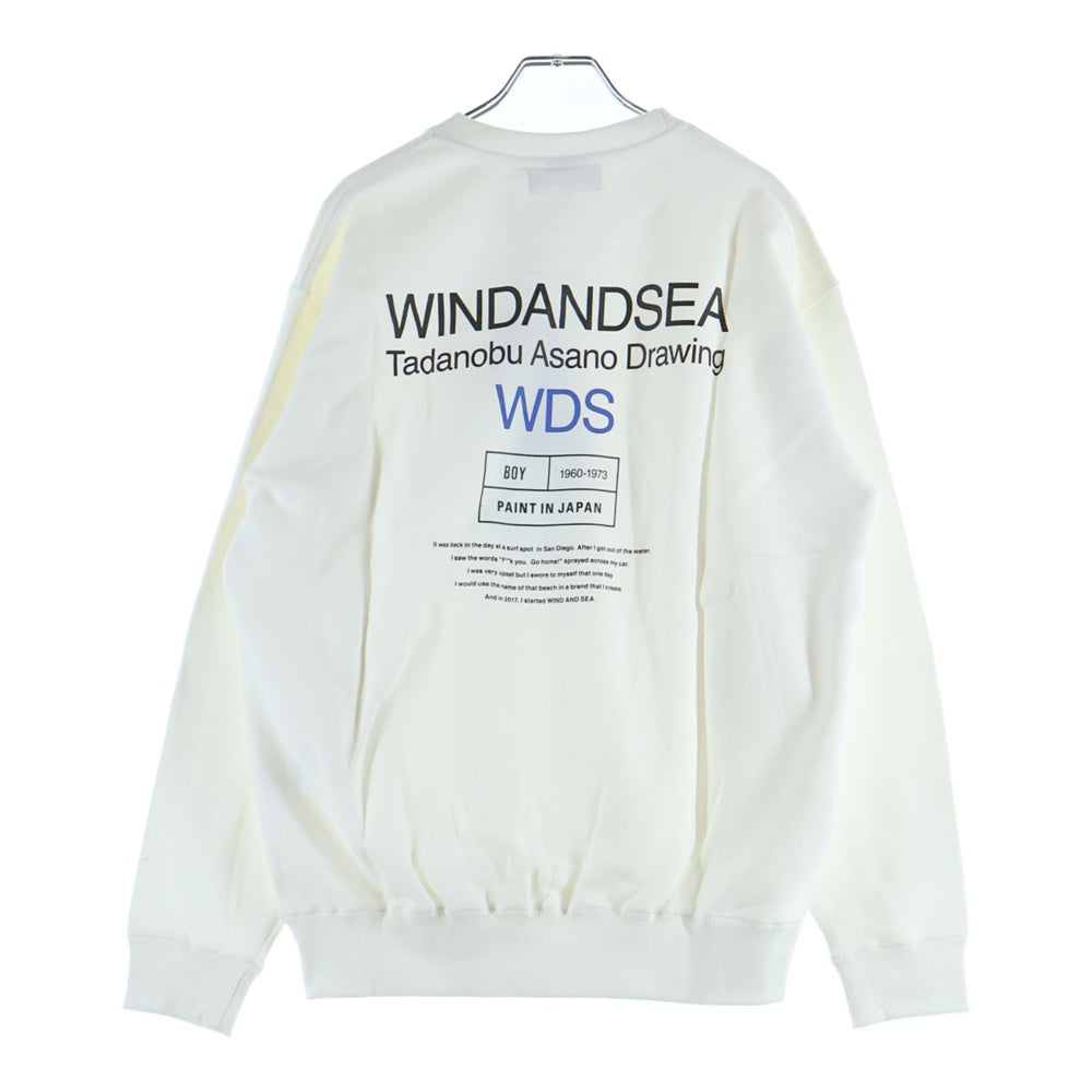 WIND AND SEA(ウィンダンシー) ×Tadanobu Asano フロントプリント クルーネックスウェットトレーナー ホワイト WDS-ASANO-04