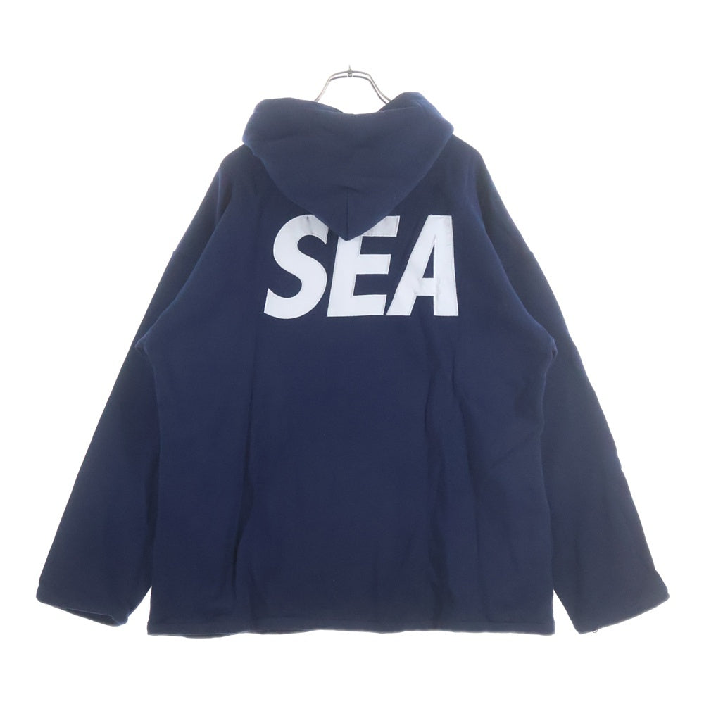 WIND AND SEA(ウィンダンシー) 19AW SEA BIG ZIP HOODIE ロゴプリント オーバーサイズ ジップパーカー ネイビー WDS-19A-SW-09