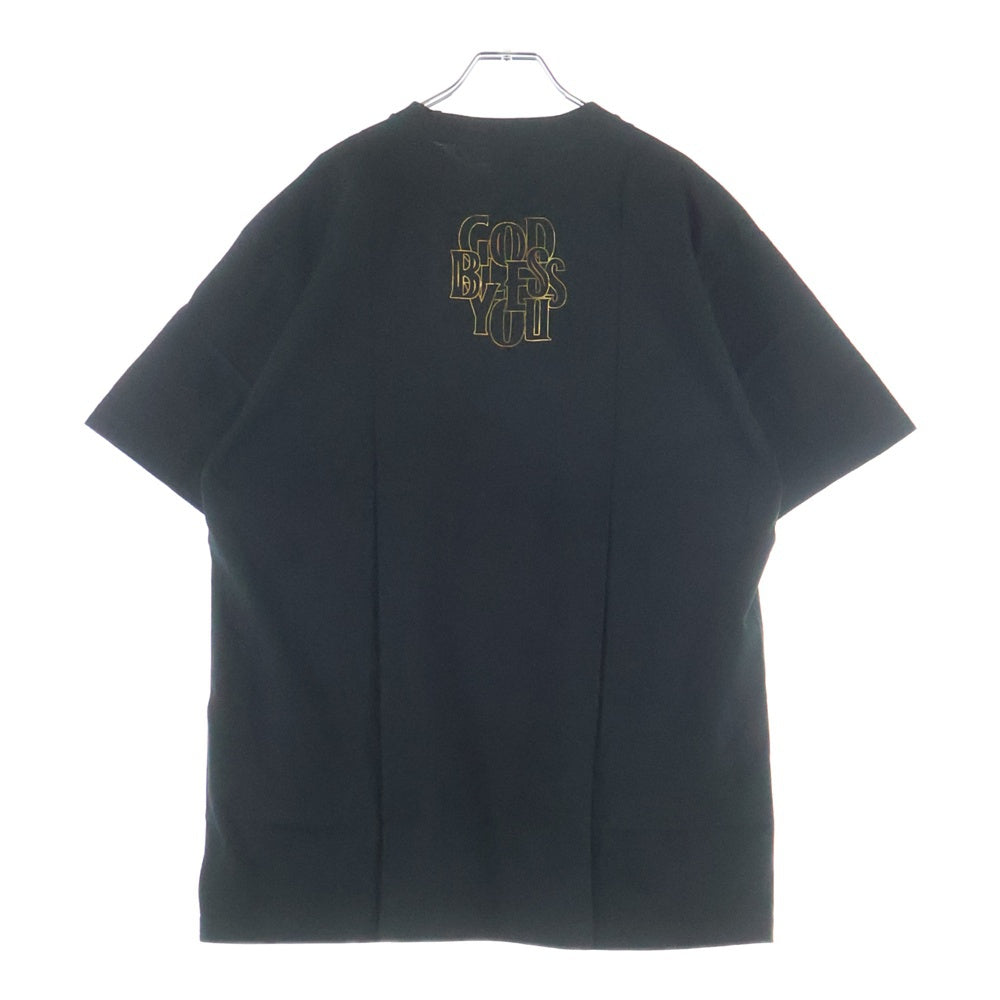 NO BRAND(ノーブランド) GOD BLESS YOU/ゴッドブレスユー ロゴプリント クルーネックコットン半袖Tシャツ ブラック