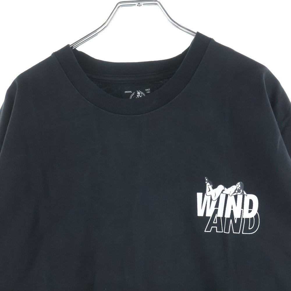 WIND AND SEA(ウィンダンシー) 20SS×HYSTERIC GLAMOUR ヒステリックグラマー ロゴプリント クルーネックコットン長袖カットソー ロンT ブラック WDS-HYS-2-03