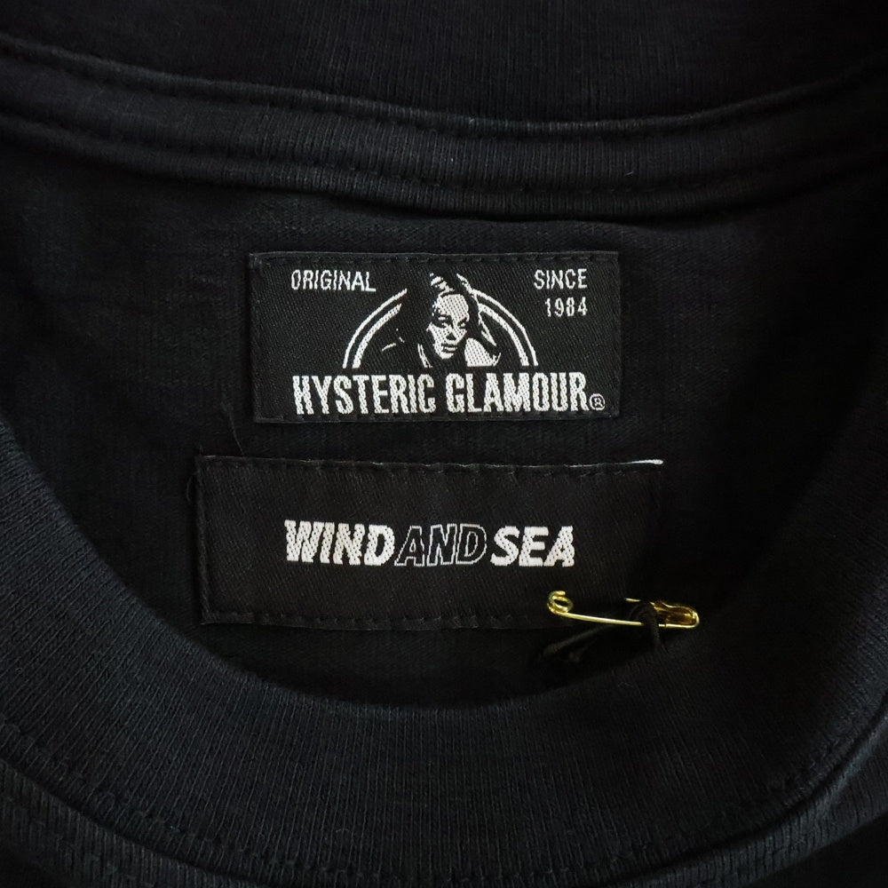 WIND AND SEA(ウィンダンシー) 20SS×HYSTERIC GLAMOUR ヒステリックグラマー ロゴプリント クルーネックコットン長袖カットソー ロンT ブラック WDS-HYS-2-03