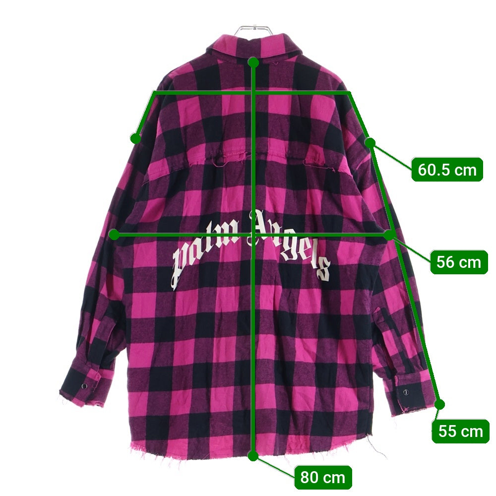 Palm Angels(パームエンジェルス) Oversize Check Shirt PMGA079F21FAB001 バックプリント オーバーサイズ チェック柄 ロングスリーブ長袖シャツ ブラック/ピンク