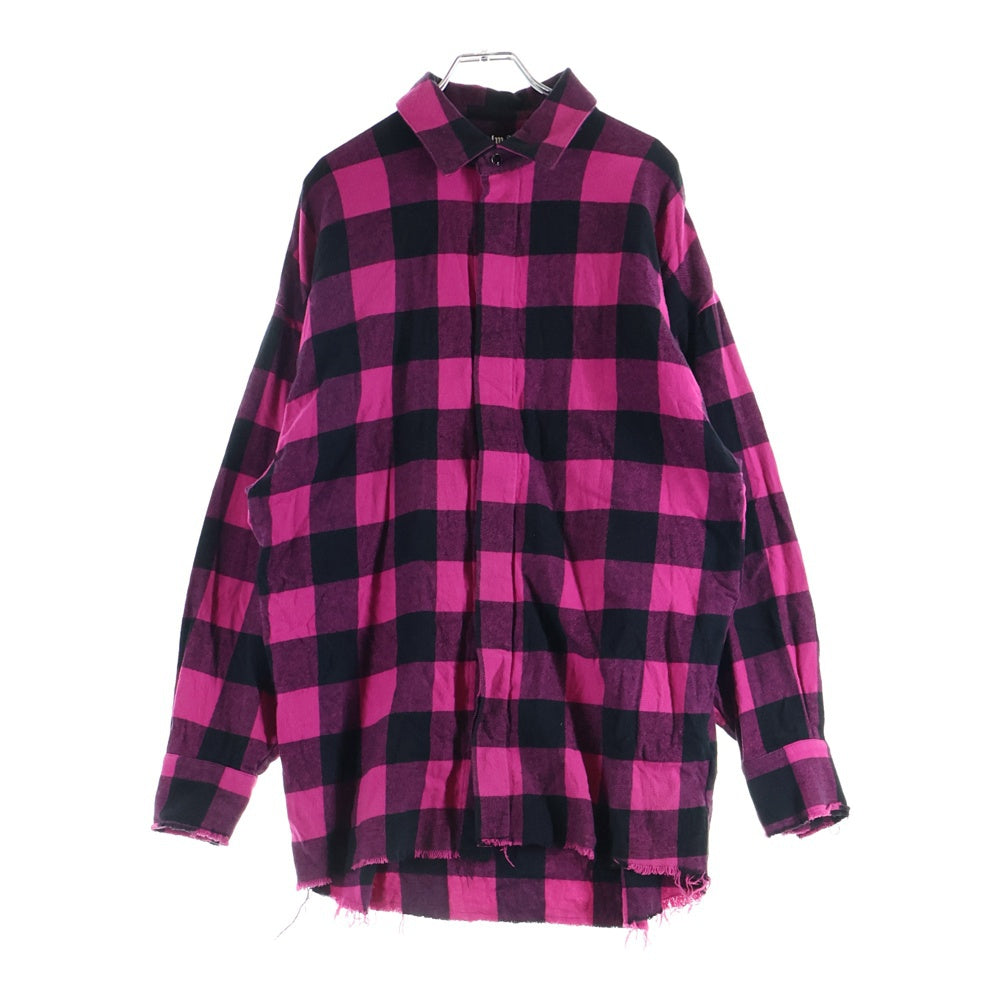 Palm Angels(パームエンジェルス) Oversize Check Shirt PMGA079F21FAB001 バックプリント オーバーサイズ チェック柄 ロングスリーブ長袖シャツ ブラック/ピンク
