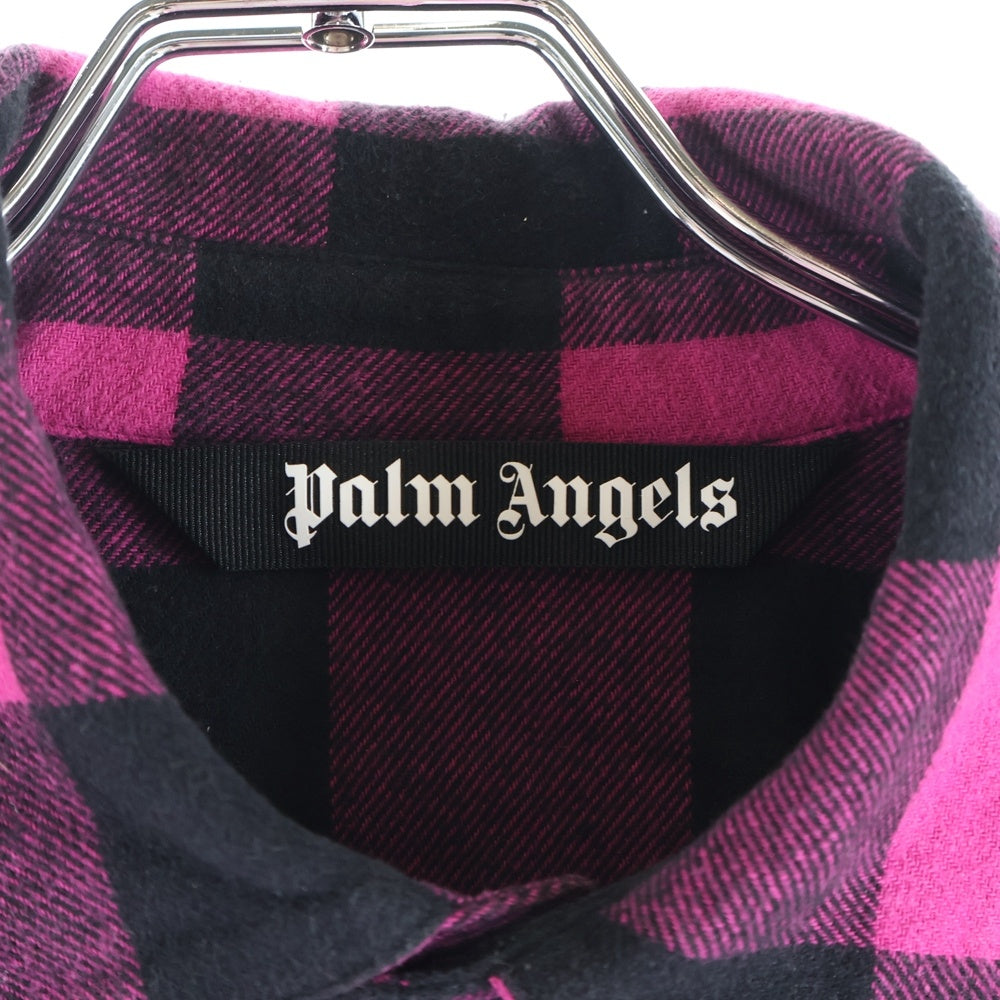Palm Angels(パームエンジェルス) Oversize Check Shirt PMGA079F21FAB001 バックプリント オーバーサイズ チェック柄 ロングスリーブ長袖シャツ ブラック/ピンク