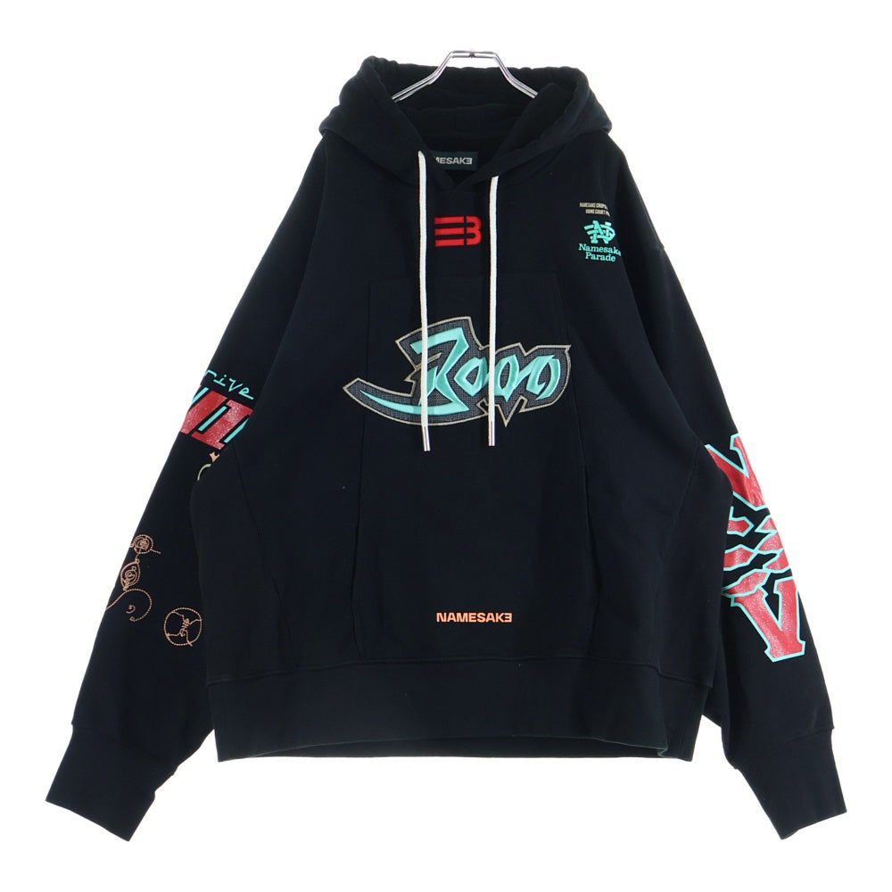 NAMESAKE(ナメサケ) SAVE HOODIE ロゴ刺繍 プルオーバーフーディーパーカー ブラック