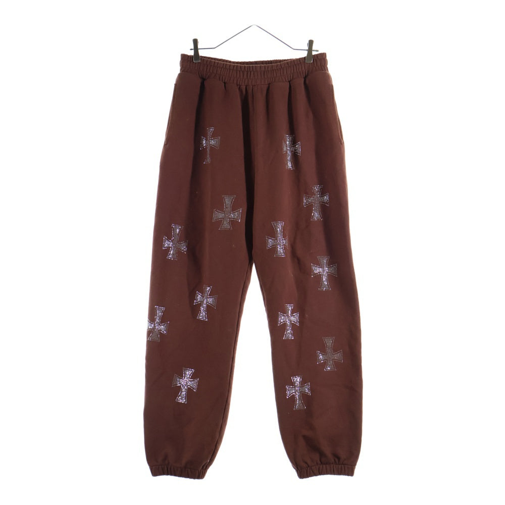 UNKNOWN LONDON(アンノーンロンドン) クロスモチーフ ラインストーン スウェットパンツ ブラウン