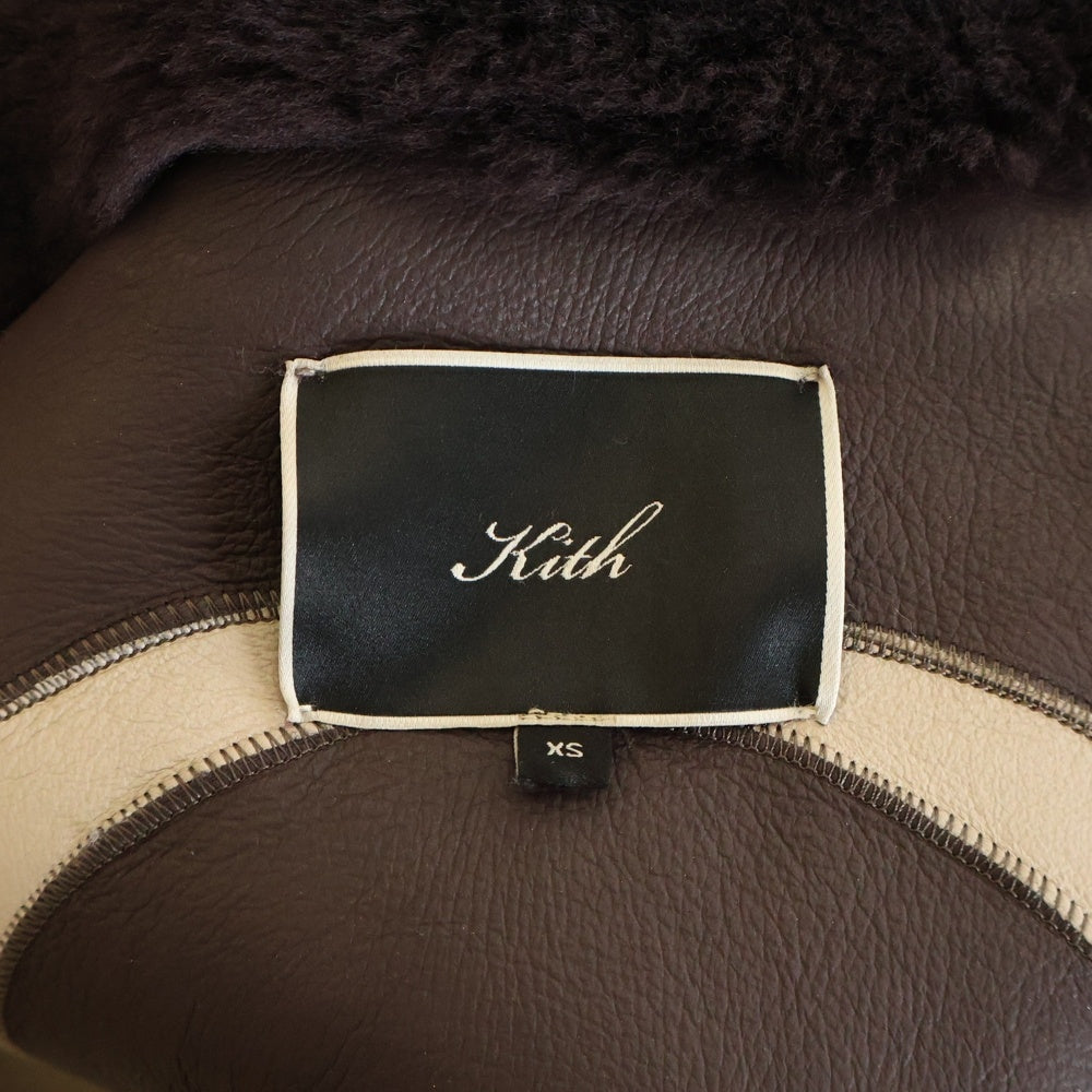 KITH(キス) 25AW シープスキン ダブルジップアップ ファージャケット レディース ワインレッド