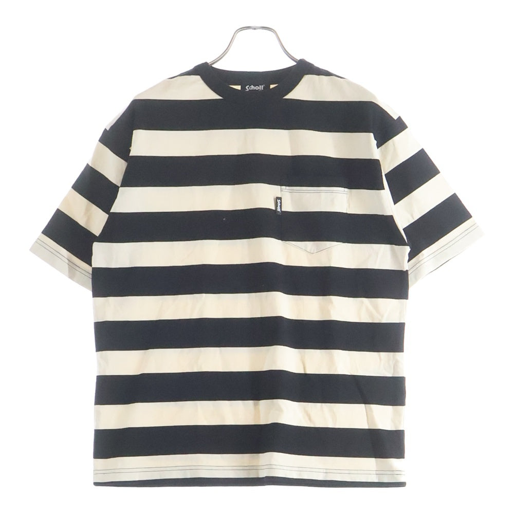 SCHOTT(ショット) WIDE BORDER POCKET T-SHIRT ワイドボーダー ポケット 半袖Tシャツ カットソー ブラック/ホワイト