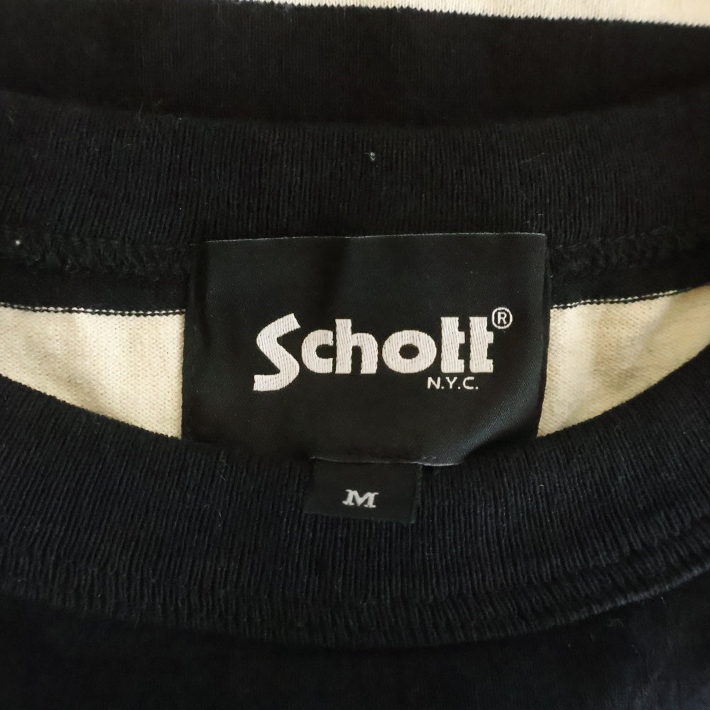 SCHOTT(ショット) WIDE BORDER POCKET T-SHIRT ワイドボーダー ポケット 半袖Tシャツ カットソー ブラック/ホワイト
