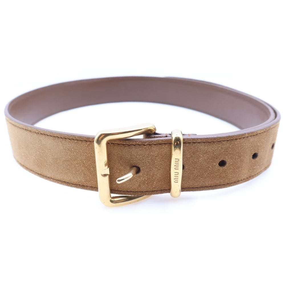 miumiu(ミュウミュウ) スウェード ロゴバックルベルト レザー ブラウン レディース