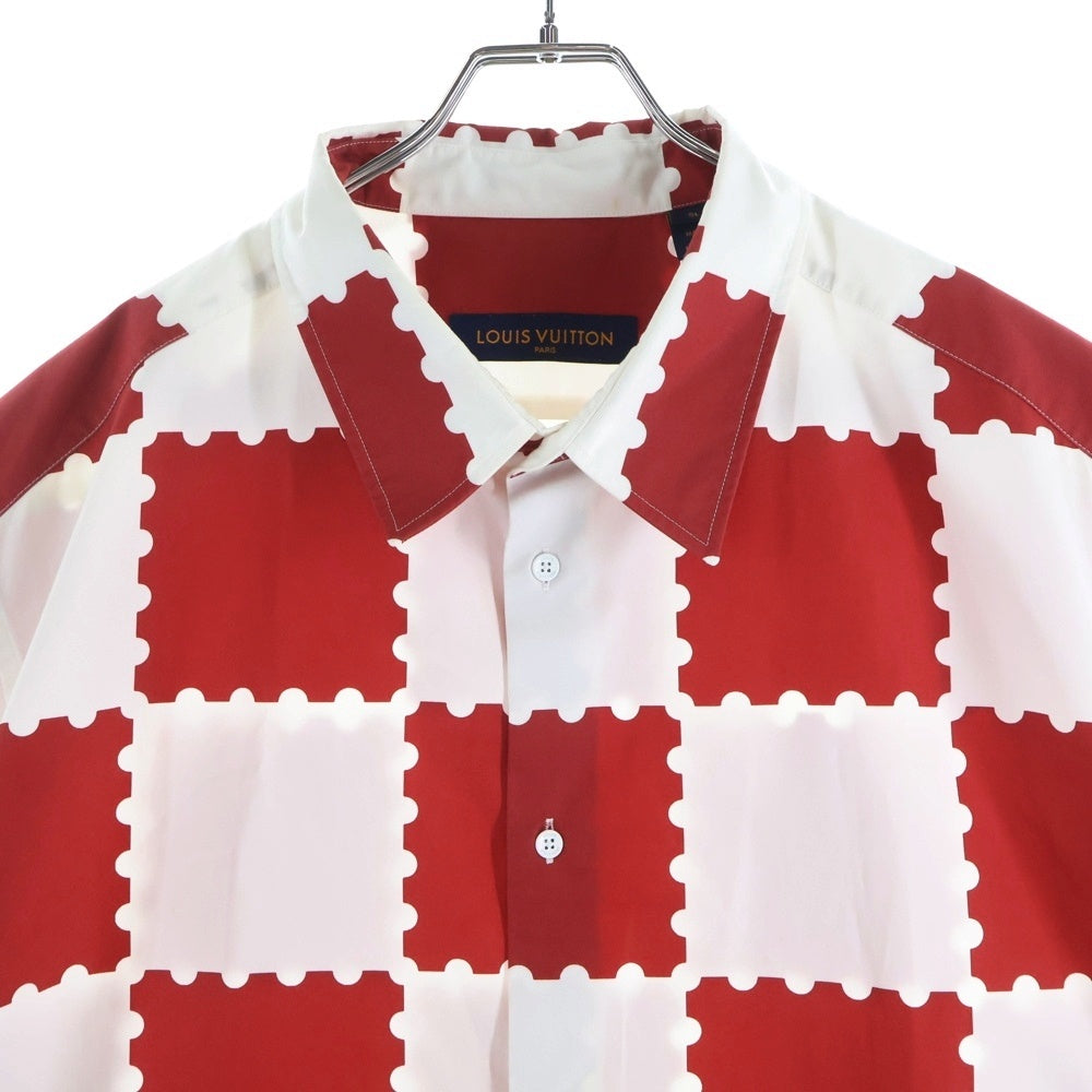 LOUIS VUITTON(ルイヴィトン) 22SS NIGO ジャイアント ダミエ ショートスリーブ シャツ レッド/ホワイト RM221M JM7 HMS05W