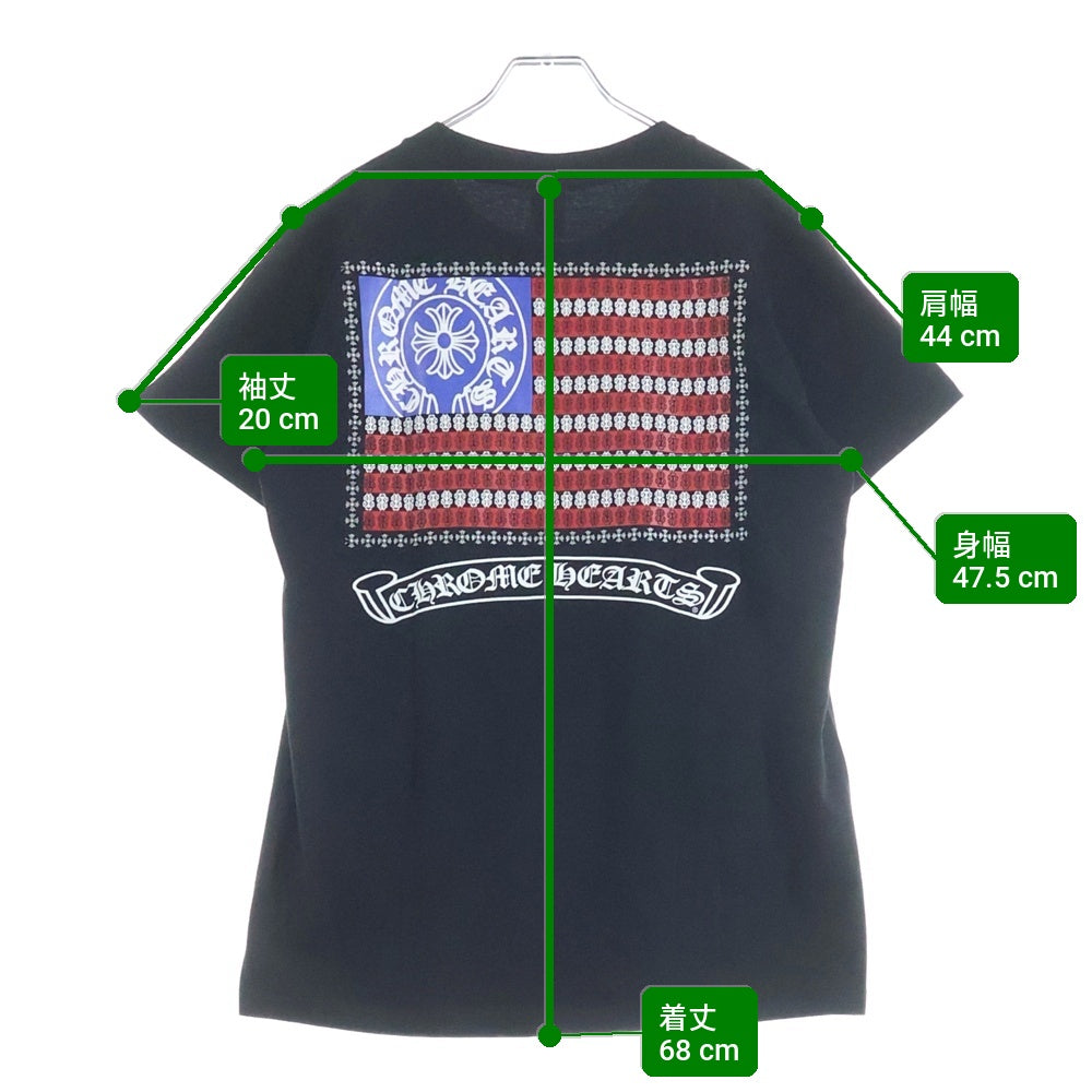 CHROME HEARTS(クロムハーツ) American Flag Vine Dagger Horseshoe Tee アメリカンフラッグ ヴァインダガーホースシュー Tシャツ 半袖カットソー 胸ポケット 星条旗 ホースシュー ブラック